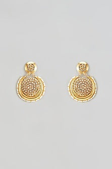 Gold Finish Zirconia & Pearl Chandbali Earrings In Sterling Silver