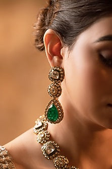 Gold Finish Kundan Polki Meenakari Necklace Set