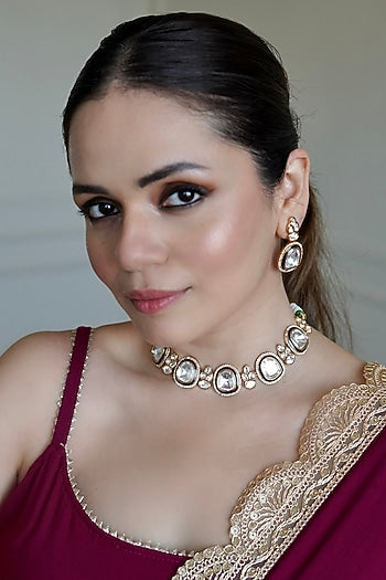Gold Finish Kundan Polki Necklace Set