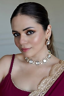 Gold Finish Kundan Polki Necklace Set