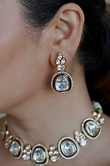 Gold Finish Kundan Polki Necklace Set
