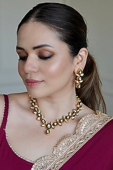 Gold Finish Kundan Polki Necklace Set