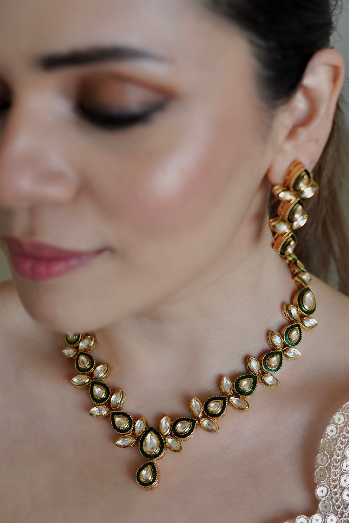 Gold Finish Kundan Polki Necklace Set