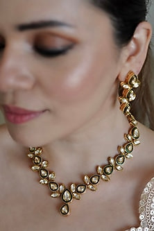 Gold Finish Kundan Polki Necklace Set