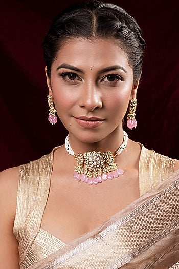 Gold Finish Kundan Polki Choker Necklace Set