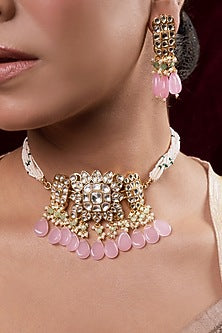 Gold Finish Kundan Polki Choker Necklace Set