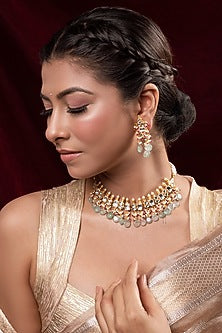 Gold Finish Kundan Polki Choker Necklace Set