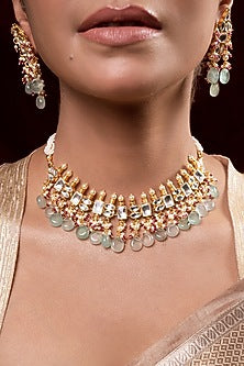Gold Finish Kundan Polki Choker Necklace Set