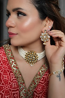 Gold Finish Kundan Polki Choker Necklace Set