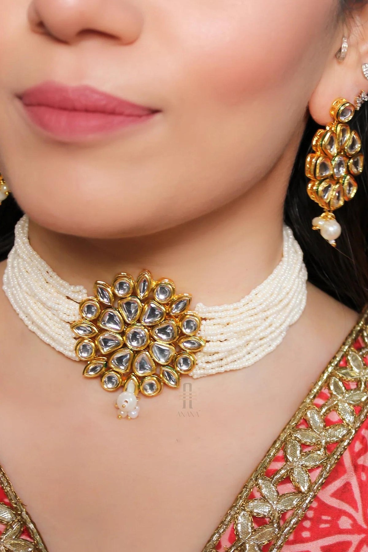 Gold Finish Kundan Polki Choker Necklace Set