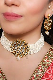 Gold Finish Kundan Polki Choker Necklace Set