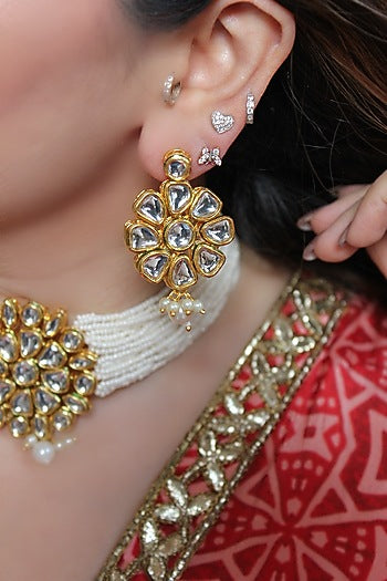 Gold Finish Kundan Polki Choker Necklace Set