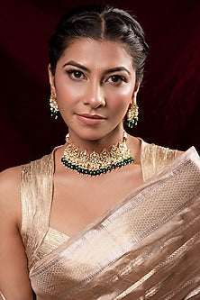 Gold Finish Kundan Polki Choker Necklace Set