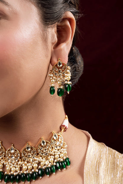 Gold Finish Kundan Polki Choker Necklace Set