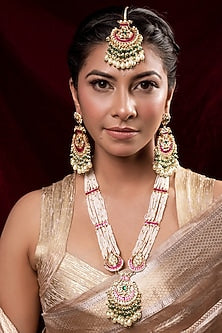 Gold Finish Kundan Polki Long Necklace Set