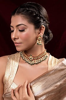 Gold Finish Kundan Polki Choker Necklace Set
