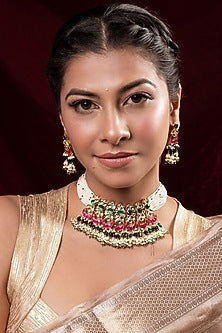 Gold Finish Kundan Polki Choker Necklace Set