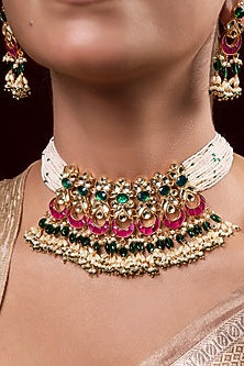 Gold Finish Kundan Polki Choker Necklace Set