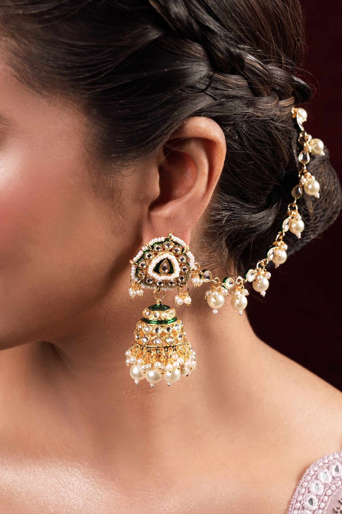 Gold Finish Kundan Polki Jhumka Earrings