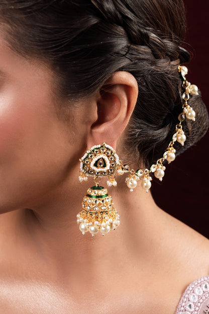 Gold Finish Kundan Polki Jhumka Earrings