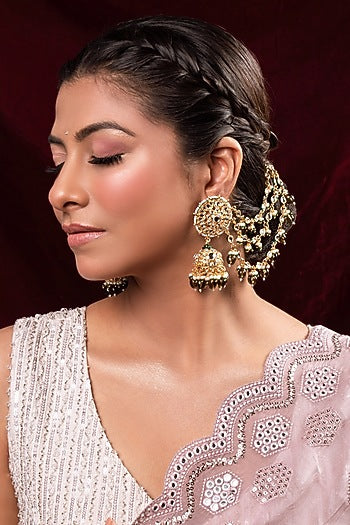 Gold Finish Kundan Polki Jhumka Earrings