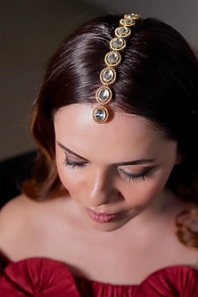 Gold Finish Kundan Polki Maangtikka