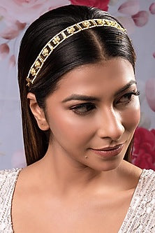 Gold Finish Kundan Polki Mathapatti