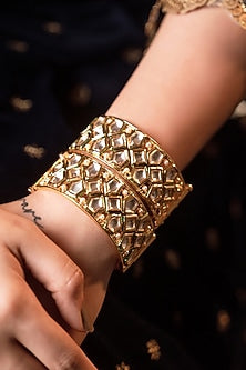 Gold Finish Kundan Polki Bangles (Set of 2)