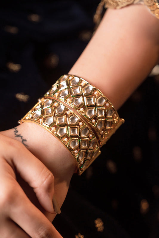 Gold Finish Kundan Polki Bangles (Set of 2)