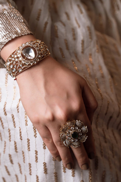 Gold Finish Kundan Polki Bracelet