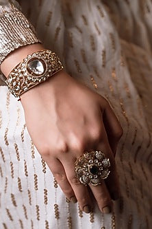 Gold Finish Kundan Polki Bracelet