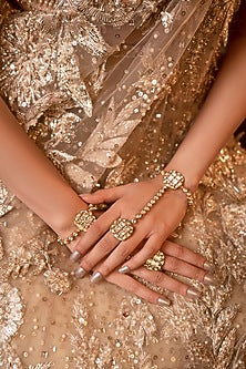 Gold Finish Kundan Polki Hathphools (Set of 2)