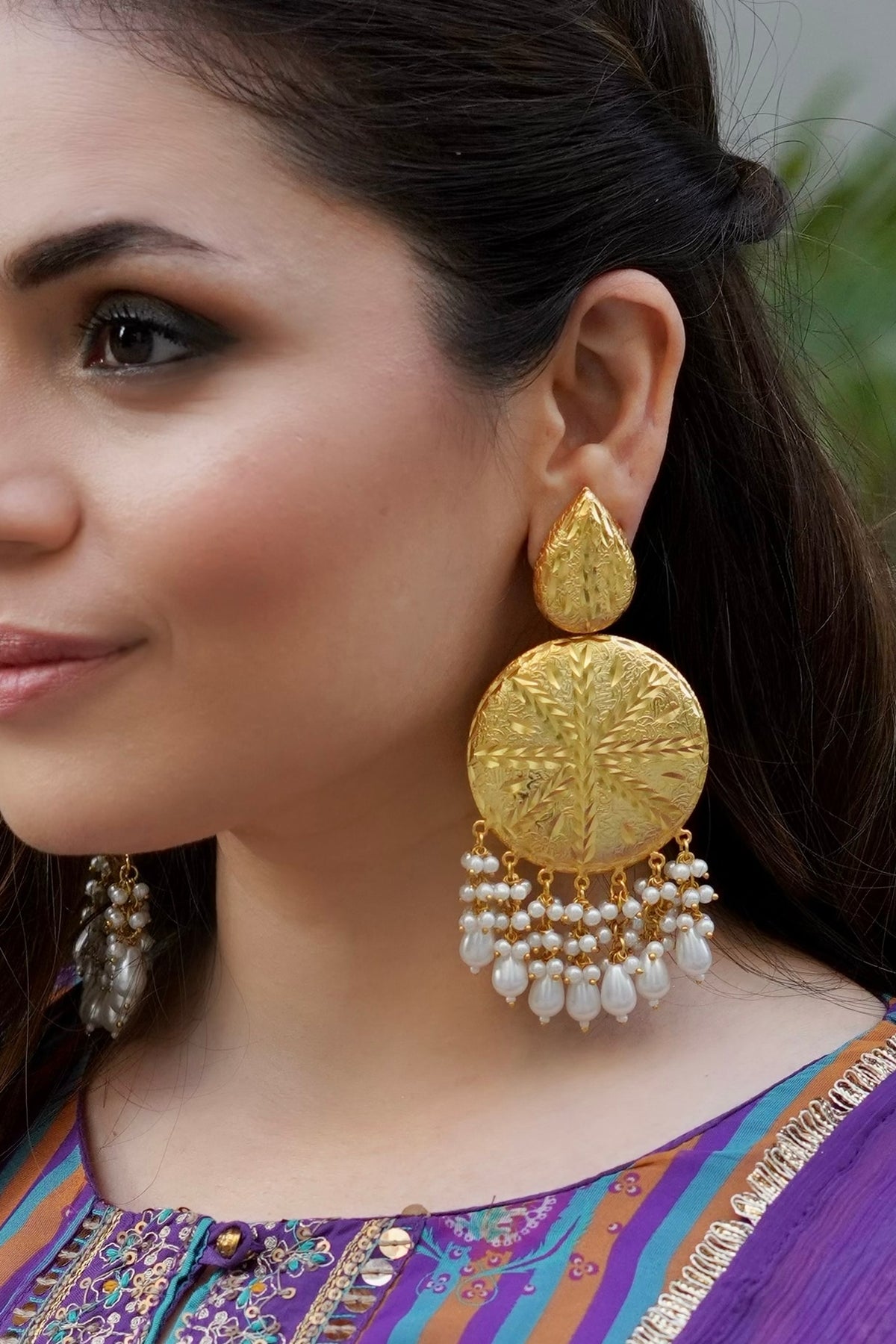 Gold Plated Pearl Dangler Earrings