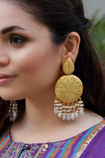 Gold Plated Pearl Dangler Earrings
