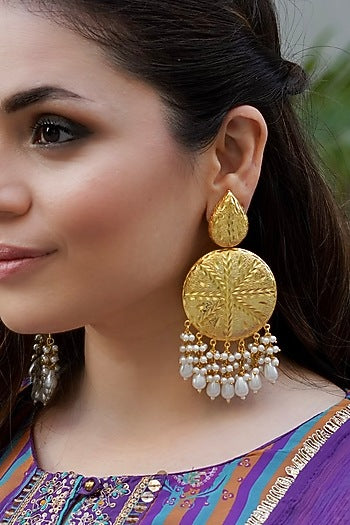Gold Plated Pearl Dangler Earrings