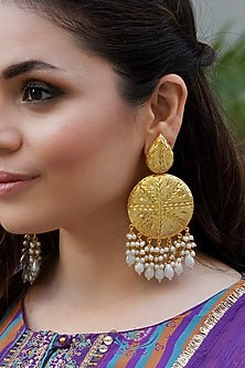 Gold Plated Pearl Dangler Earrings