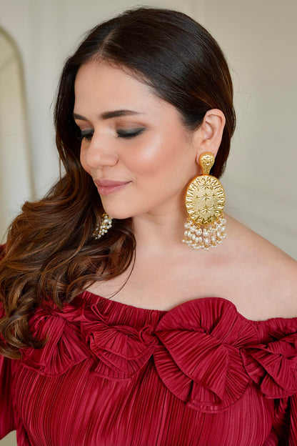 Gold Plated Pearl Dangler Earrings