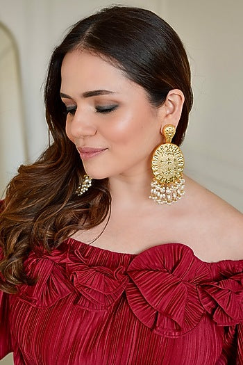 Gold Plated Pearl Dangler Earrings