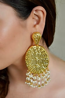 Gold Plated Pearl Dangler Earrings