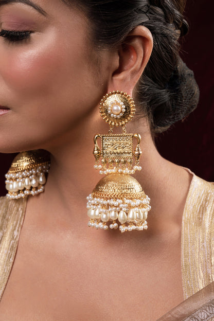 Gold Plated Pearl Dangler Earrings