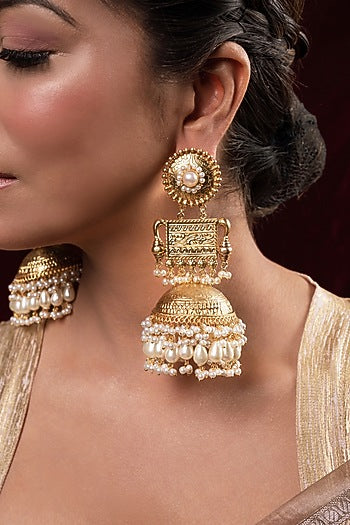 Gold Plated Pearl Dangler Earrings