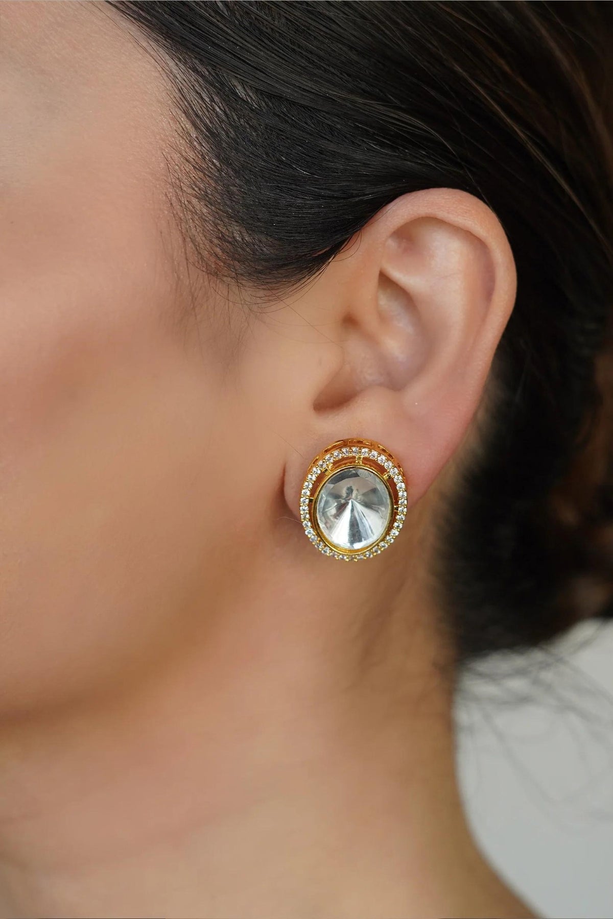 Gold Finish Kundan Polki Stud Earrings