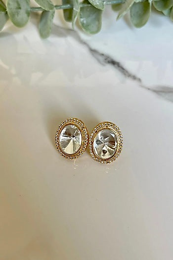 Gold Finish Kundan Polki Stud Earrings