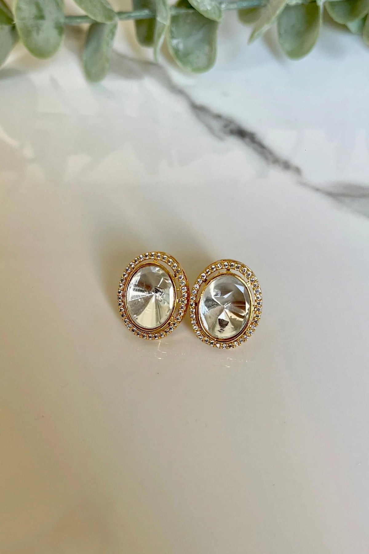 Gold Finish Kundan Polki Stud Earrings