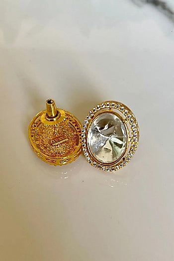 Gold Finish Kundan Polki Stud Earrings