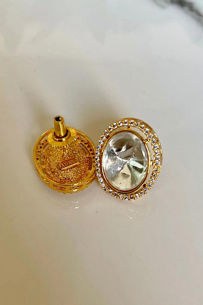 Gold Finish Kundan Polki Stud Earrings