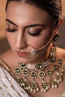 Gold Finish Kundan Polki Nose Ring