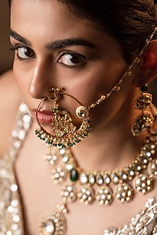 Gold Finish Kundan Polki Nose Ring