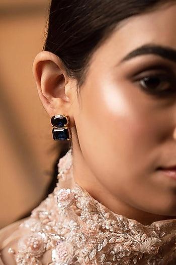 Gold Finish Sapphire Semi-Precious Stone Stud Earrings