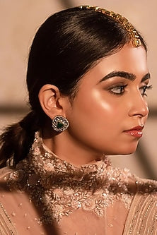 Gold Finish Emerald Semi-Precious Stone Stud Earrings